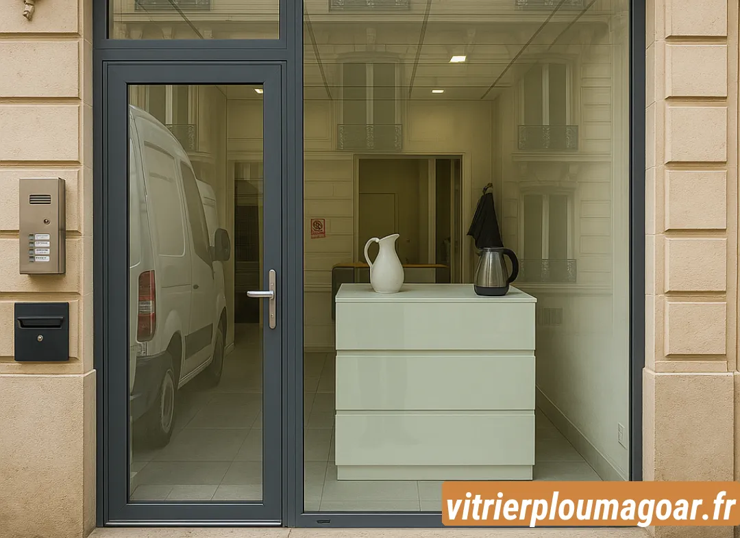Façade vitrine de magasin en aluminium sur mesure à Ploumagoar